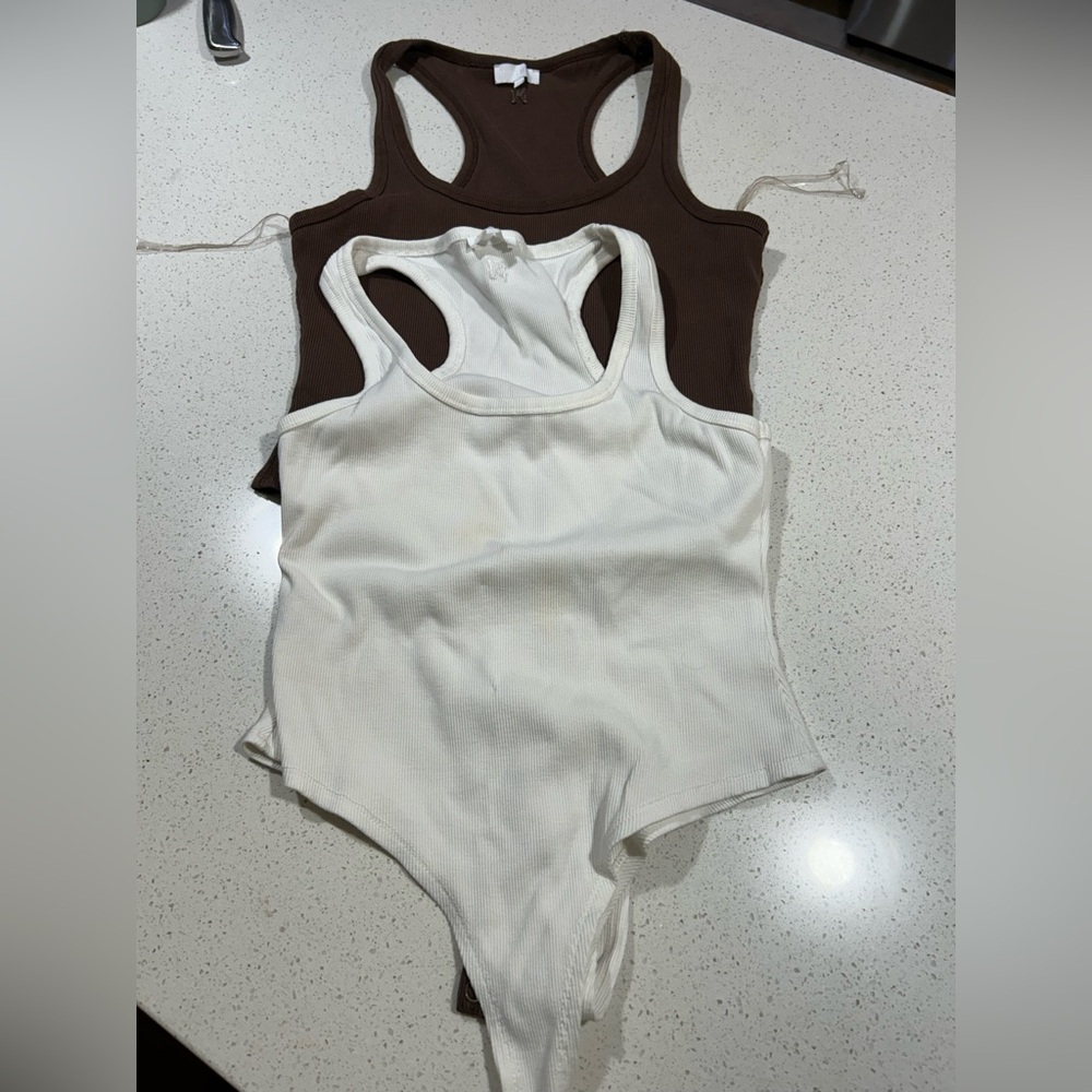 Meshki Brown and White Bodysuits